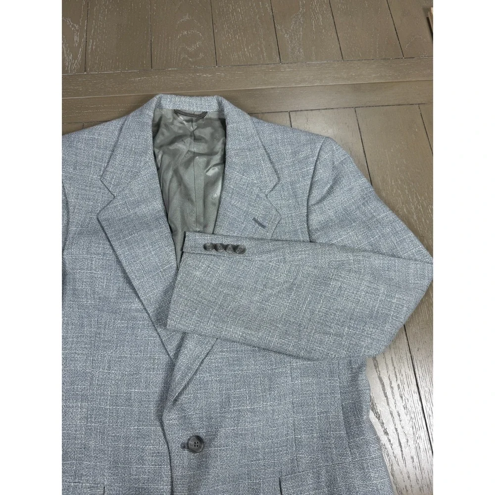 Vtg Christian Dior Blazer Men Light Blue 40R Textured Weave Two Button Jacket